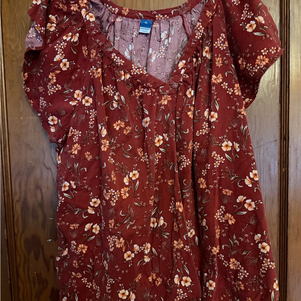 Old Navy Burgundy Floral Blouse